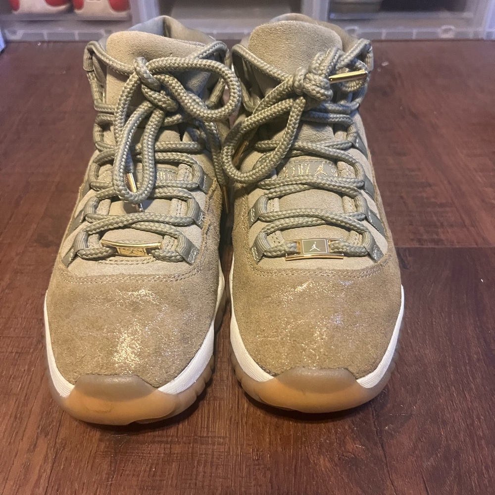 Olive green and gold Jordan 11